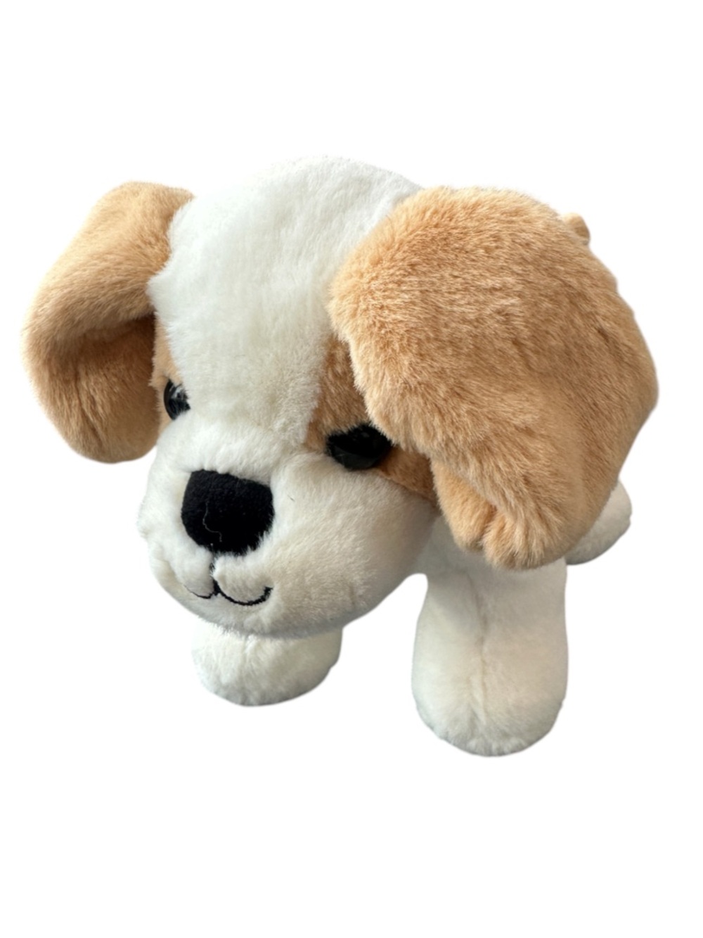 Vintage Battat Plush Puppy Dog White Tan Stuffed Animal Red Collar